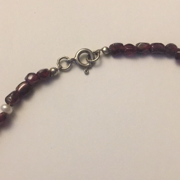 Native American Garnet Freshwater Pearl Sterling Cross Necklace Marked 15" - Picture 3 of 7